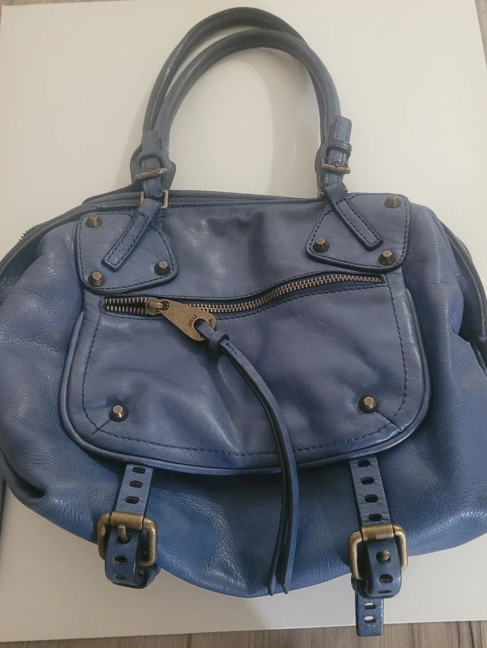 Joelle Hawkins Leather Handbag Blue Preowned.